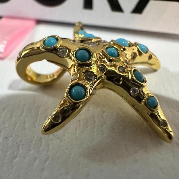 Authentic Pandora Gold Plated Sparkling Blue Starfish Charm #763818C01 - Picture 5 of 8